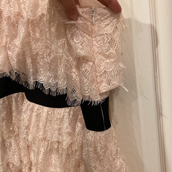 Beautiful Pink Layered Lace Mini DressBlack. Adjustable straps w/Beading detail - Picture 2 of 13